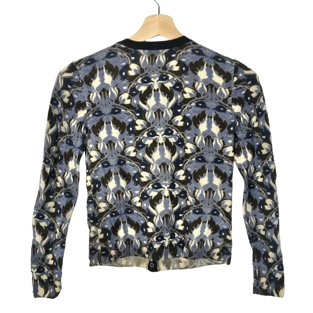 Tory Burch Blue Floral Lightweight‎ Button Down Cardigan Sweater XS